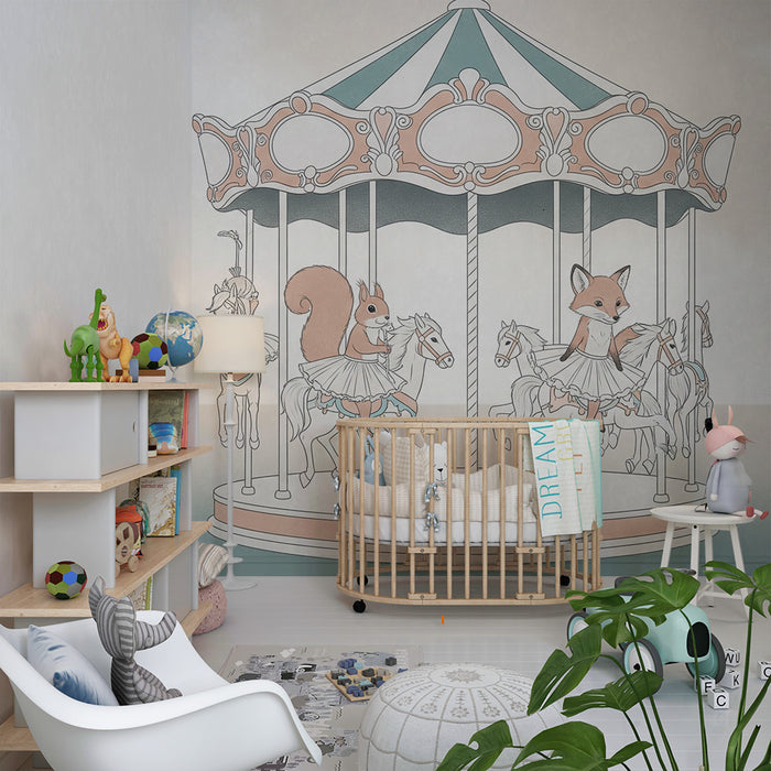 Børneværelse tapet | Feerisk manege med en ræv og en egern