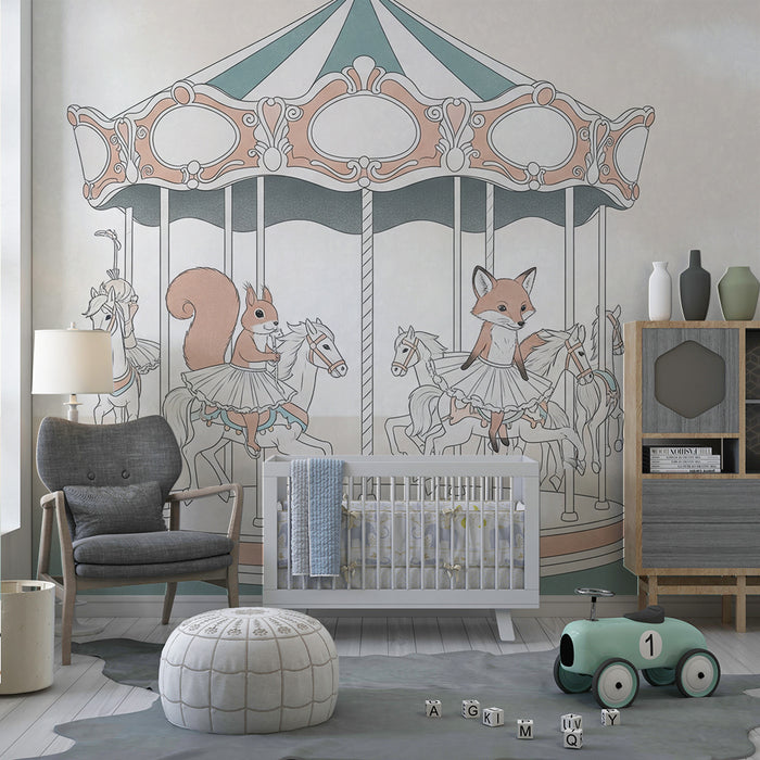 Børneværelse tapet | Feerisk manege med en ræv og en egern