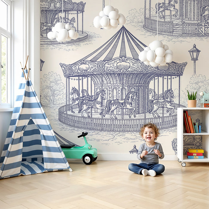Children's bedroom wallpaper | Enchanted carousels with moving horses