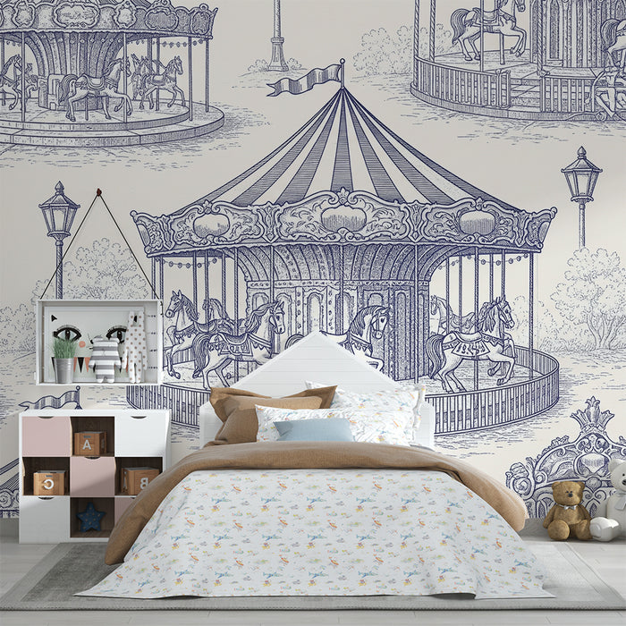 Children's bedroom wallpaper | Enchanted carousels with moving horses