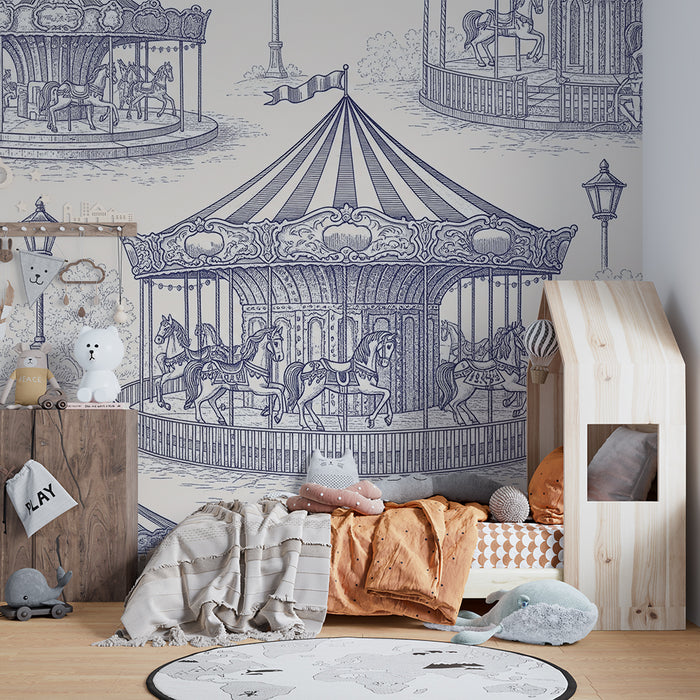 Children's bedroom wallpaper | Enchanted carousels with moving horses