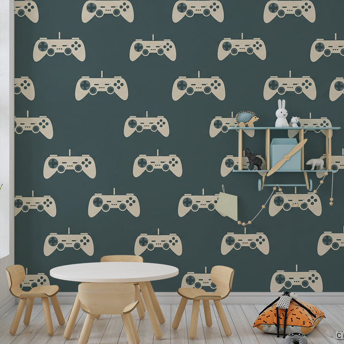 Kids room wallpaper | Game controllers on deep blue background