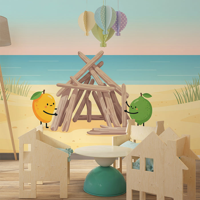 Børneværelses tapet | Mango og lime bygger en strandhytte