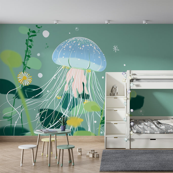 Kinderkamer behang | Delicate kwallen en waterbloemen in een onderwaterwereld