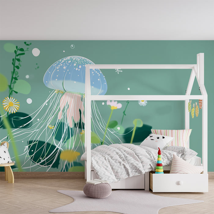 Kinderkamer behang | Delicate kwallen en waterbloemen in een onderwaterwereld