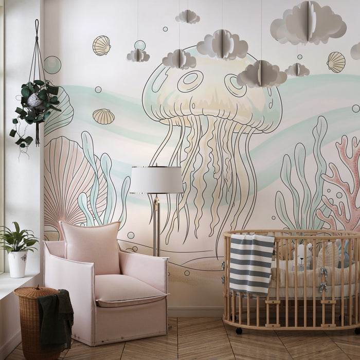 Kids room wallpaper | Jellyfish and underwater backgrounds