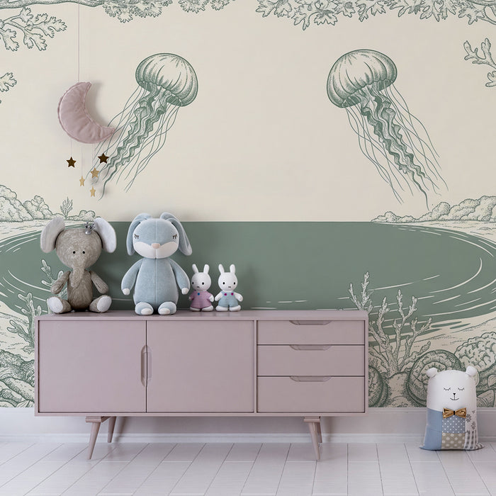 Papier peint chambre enfant | Méduse et paysage marin apaisant