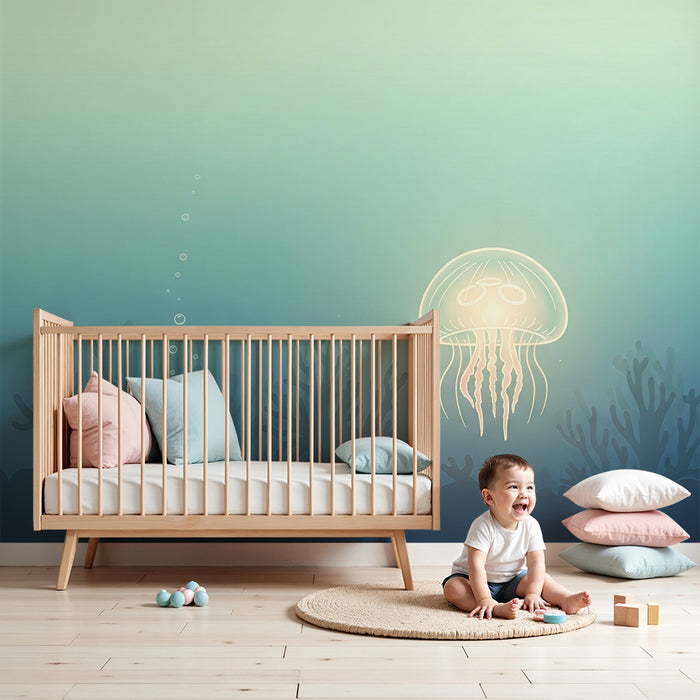 Kinderkamer behang | Verlichte kwal in rustgevende onderwateromgeving