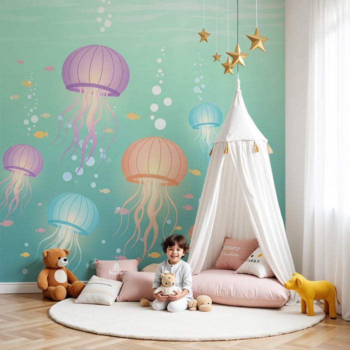 Kinderkamer behang | Kleurrijke kwallen in een rustgevende oceaan