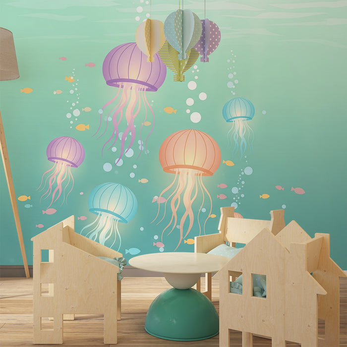 Kinderkamer behang | Kleurrijke kwallen in een rustgevende oceaan