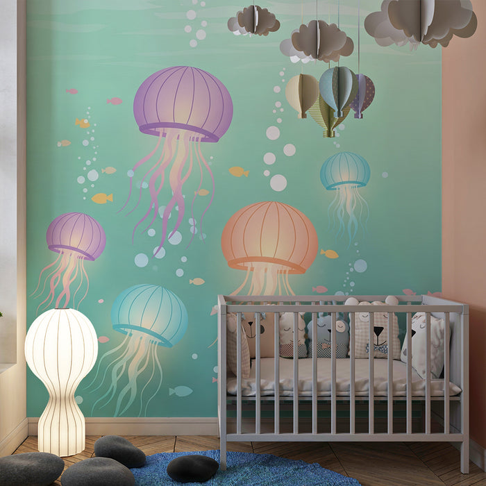 Kinderkamer behang | Kleurrijke kwallen in een rustgevende oceaan