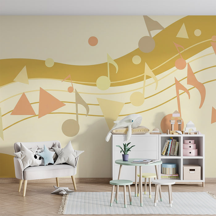Kinderzimmer Tapete | Bunte Melodie mit Musiknoten und geometrischen Formen