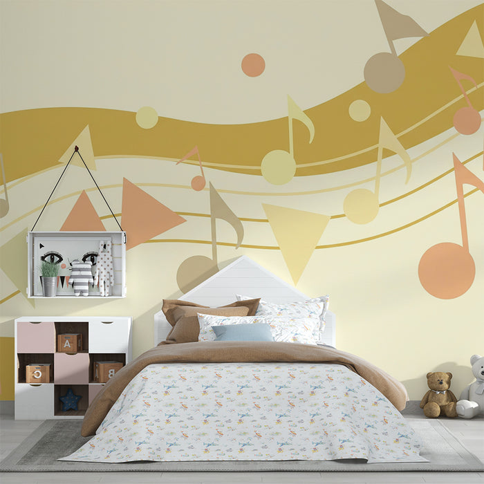 Kinderzimmer Tapete | Bunte Melodie mit Musiknoten und geometrischen Formen