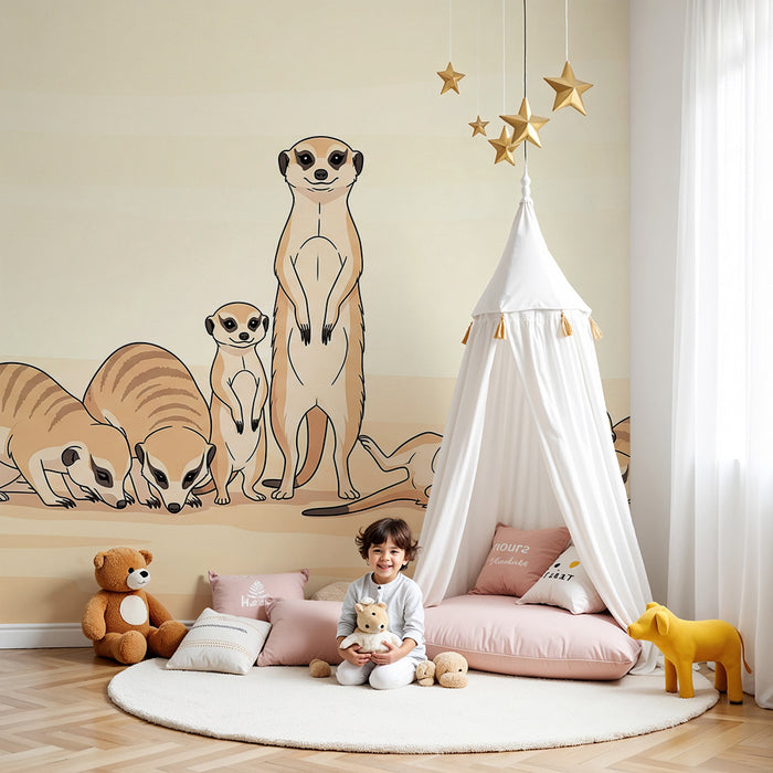 Papier peint chambre enfant | Mésanges amusantes dans un décor désertique