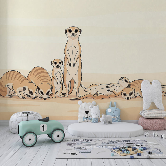 Papier peint chambre enfant | Mésanges amusantes dans un décor désertique