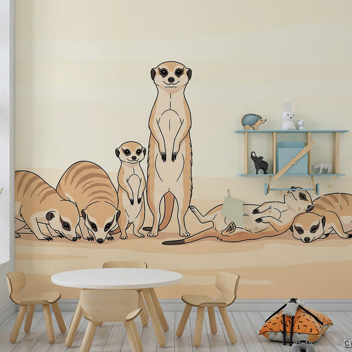 Papier peint chambre enfant | Mésanges amusantes dans un décor désertique