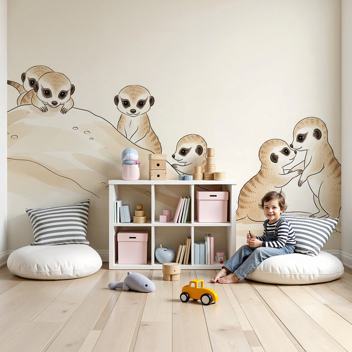 Papier peint chambre enfant | Mésanges espiègles dans un paysage désertique