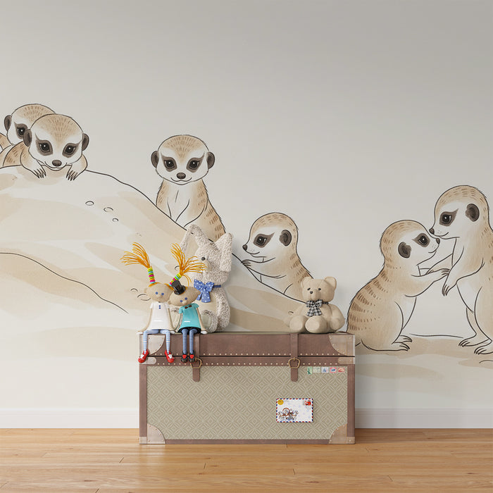 Papier peint chambre enfant | Mésanges espiègles dans un paysage désertique