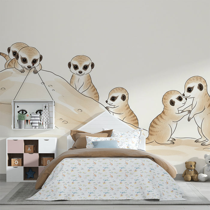 Papier peint chambre enfant | Mésanges espiègles dans un paysage désertique