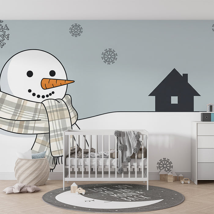 Kids' Room Wallpaper | Cute Smiling Snowman