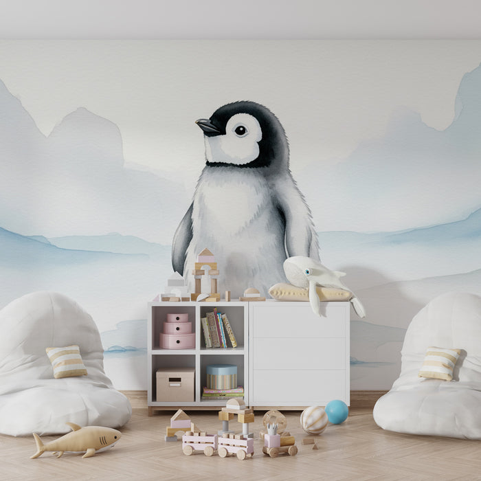 Papel de parede criança | Bonito pequeno pinguim no seu habitat gelado