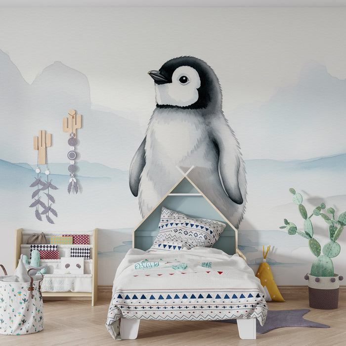 Papel de parede criança | Bonito pequeno pinguim no seu habitat gelado