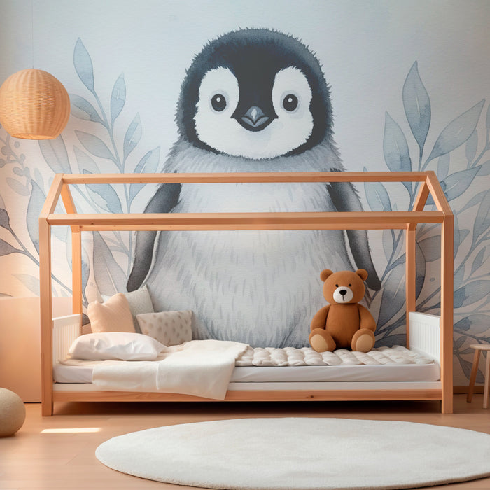 Kinderzimmer Tapete | Niedlicher kleiner Pinguin und Wasserpflanzen