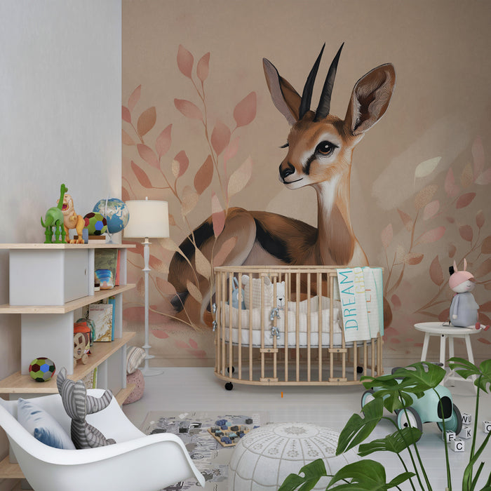 Kinderzimmer Tapete | Niedliches Gazellenmuster in Sanftheit