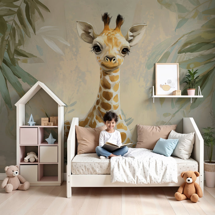 Kinderzimmer Tapete | Niedliche Giraffe mitten in der Natur