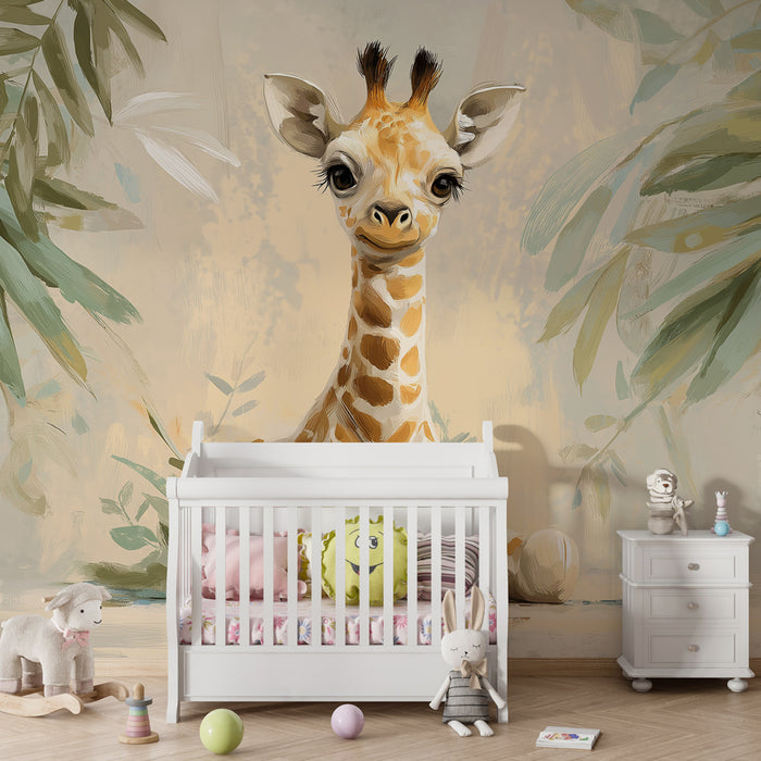 Kinderzimmer Tapete | Niedliche Giraffe mitten in der Natur