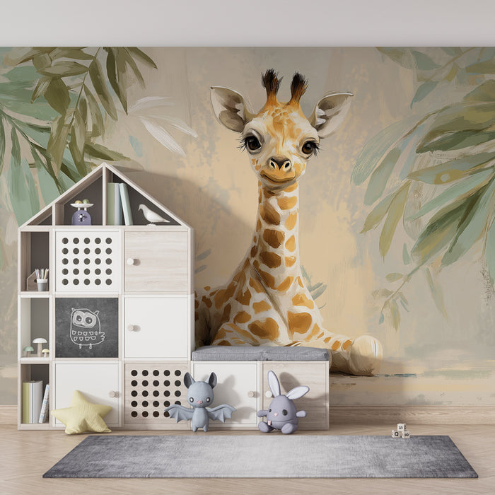 Kinderzimmer Tapete | Niedliche Giraffe mitten in der Natur