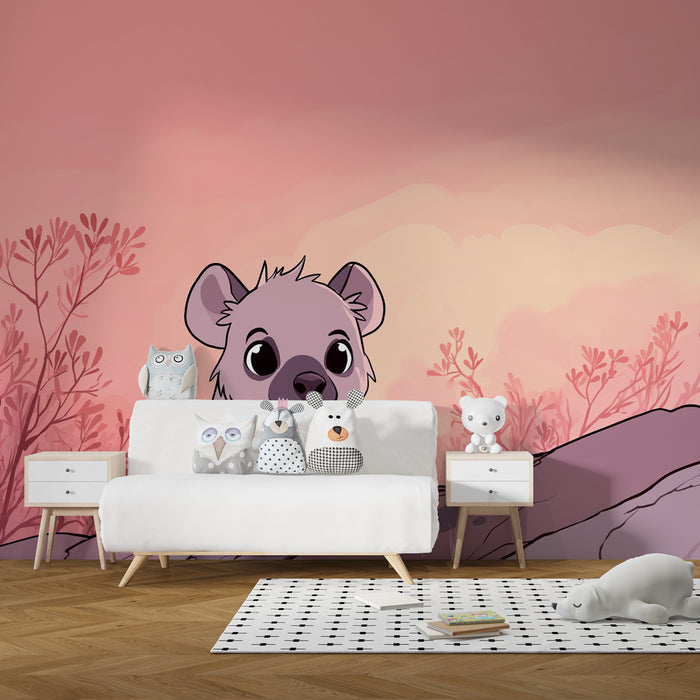 Papier peint chambre enfant | Mignonne hyène au coucher de soleil