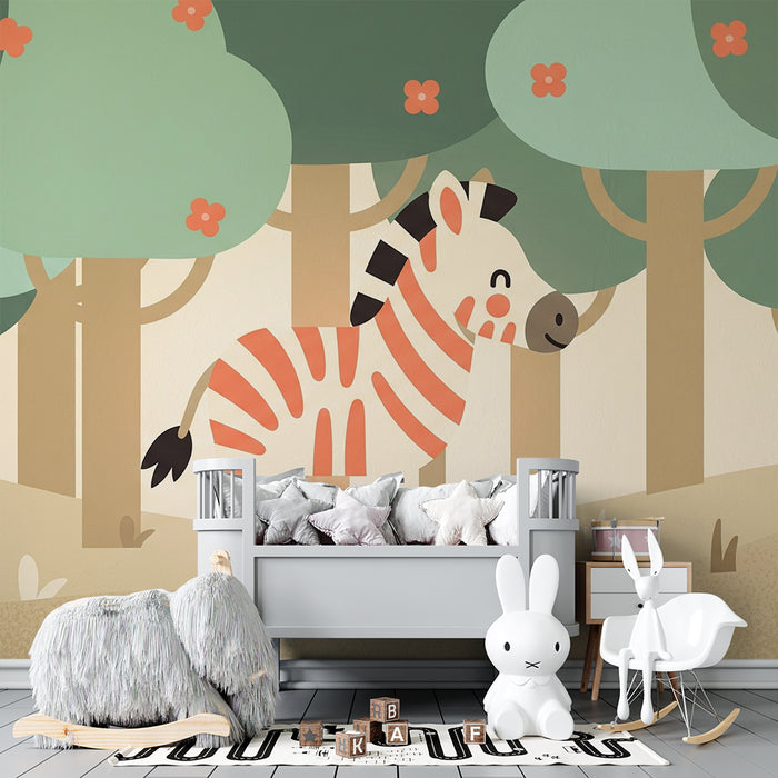 Detská izba tapeta | Rozkošná zebra v farebnom lese