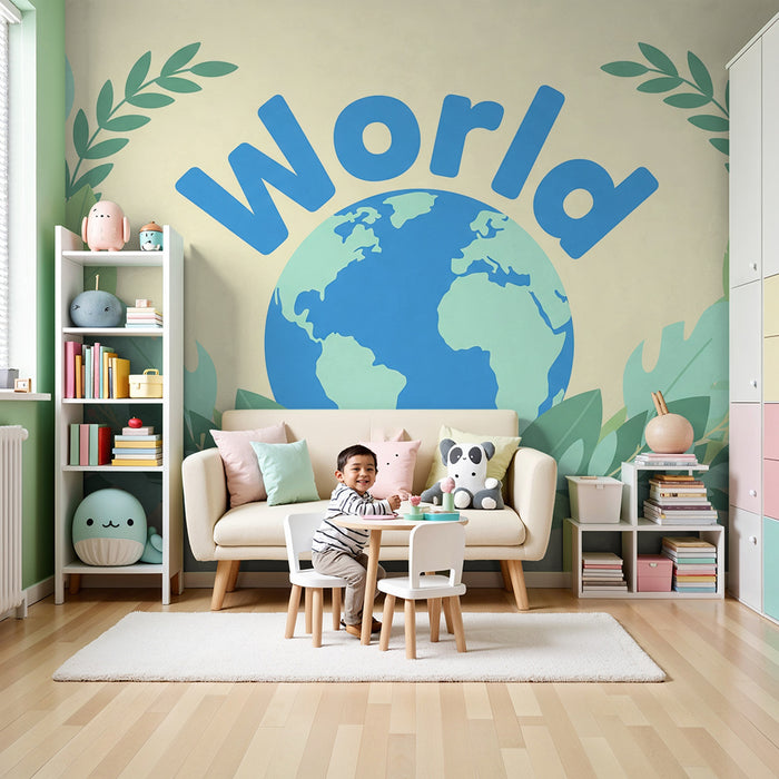 Børneværelse tapet | Farverig verden med løv og naturlige elementer