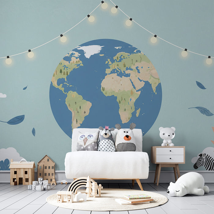 Papel de parede criança | Šareni svijet s globusom i prirodnim elementima