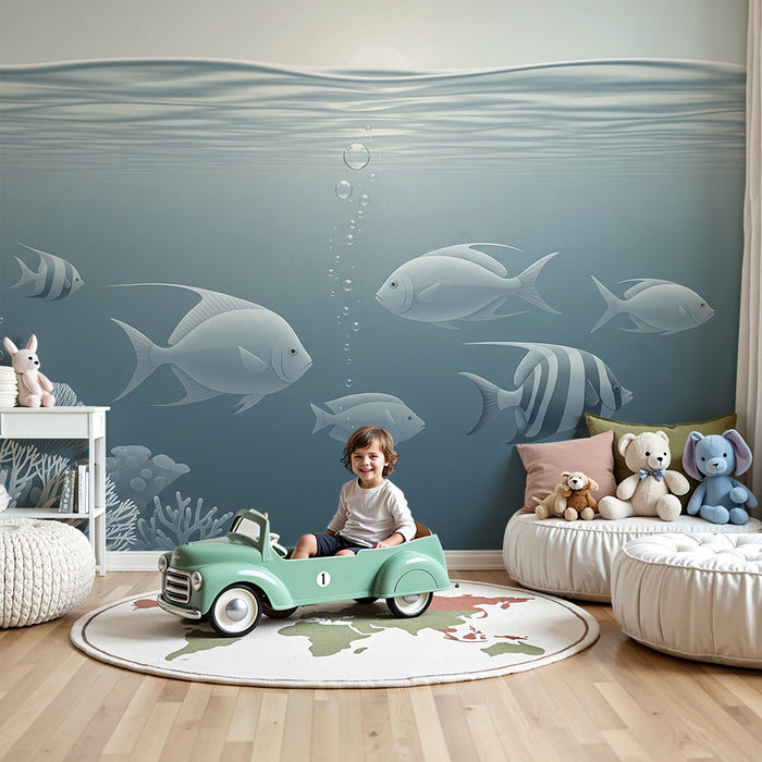 Papel de parede para quarto de criança | Mundo subaquático tranquilo com peixes e corais