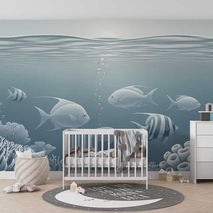Papel de parede para quarto de criança | Mundo subaquático tranquilo com peixes e corais
