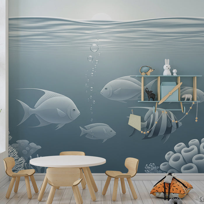 Papel de parede para quarto de criança | Mundo subaquático tranquilo com peixes e corais