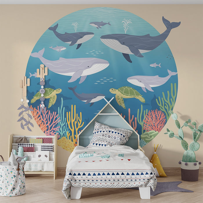 Papel de parede criança | Lumea subacvatică cu balene și broaște țestoase