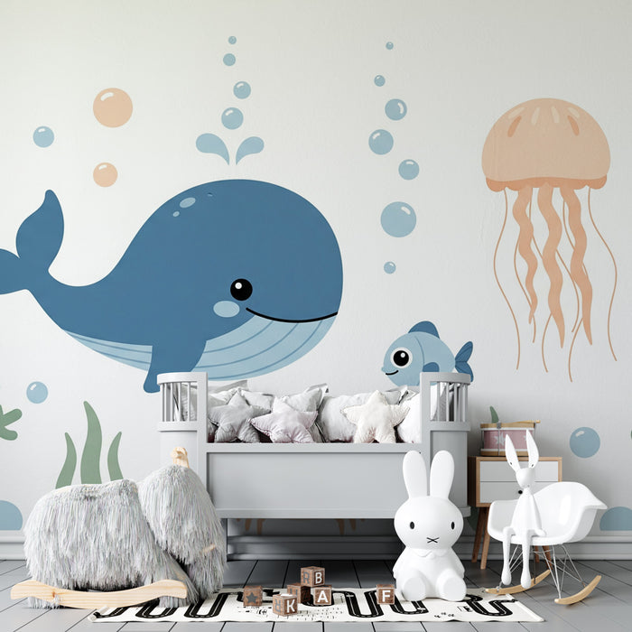 Papier peint chambre enfant | Monde sous-marin coloré avec animaux marins