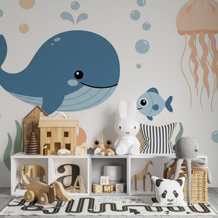 Papier peint chambre enfant | Monde sous-marin coloré avec animaux marins