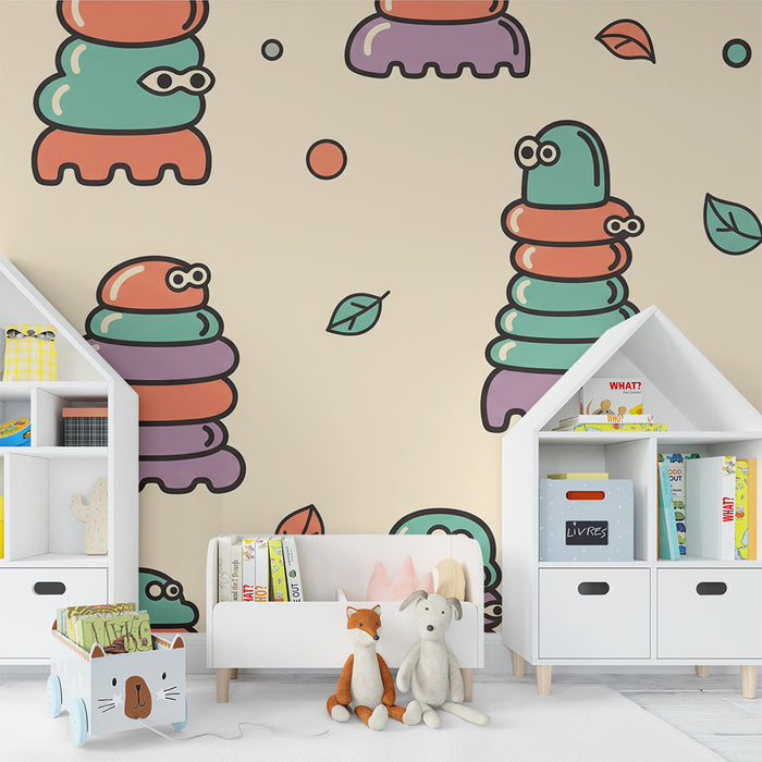 Papier peint chambre enfant | Monstres colorés et amusants sur fond doux