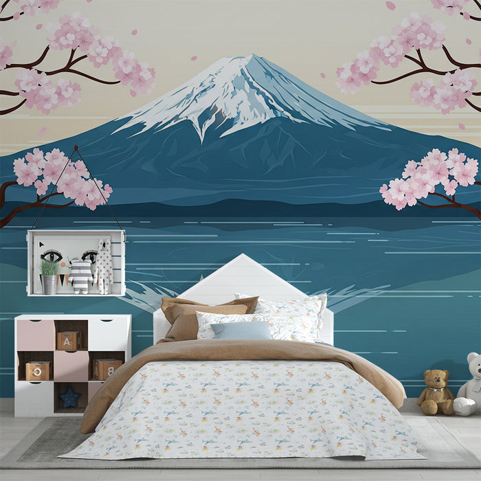 Ecco la traduzione richiesta:

Carta da parati camera bambini | Monte Fuji e ciliegi in fiore sulle rive di un lago tranquillo