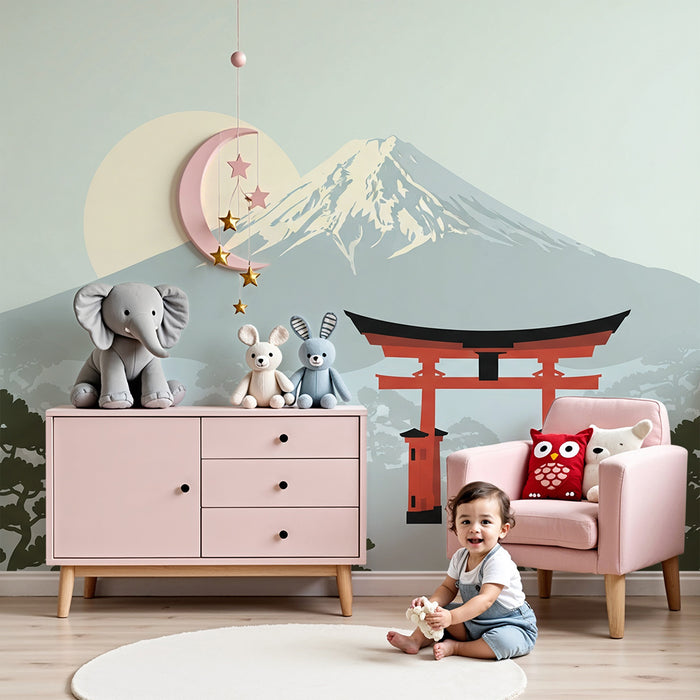 Carta da parati per camera bambini | Monte Fuji e torii giapponesi in un paesaggio rilassante