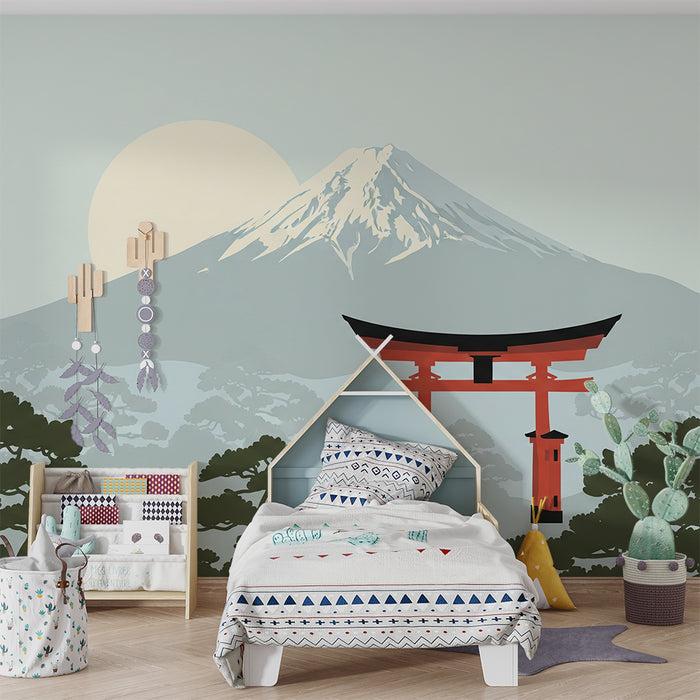 Carta da parati per camera bambini | Monte Fuji e torii giapponesi in un paesaggio rilassante