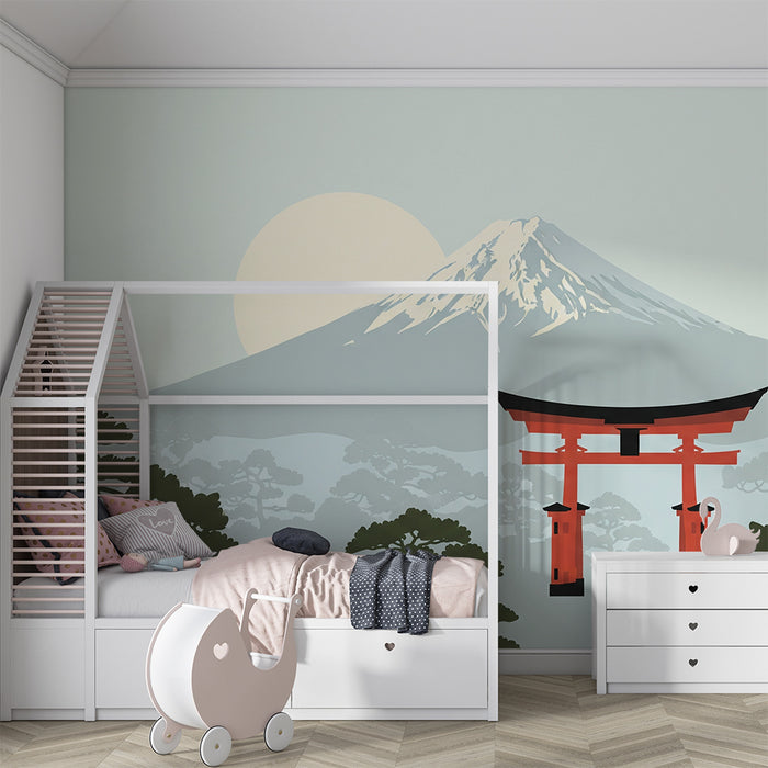 Carta da parati per camera bambini | Monte Fuji e torii giapponesi in un paesaggio rilassante