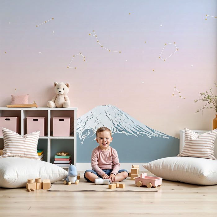 Barntapet | Mont Fuji under en pastellfärgad stjärnhimmel