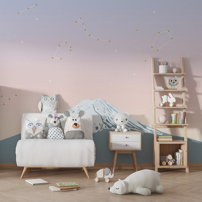 Barntapet | Mont Fuji under en pastellfärgad stjärnhimmel