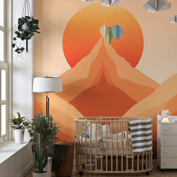 Kids room wallpaper | Mountains at sunset