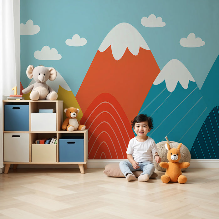 Kids room wallpaper | Colorful mountains and clouds
